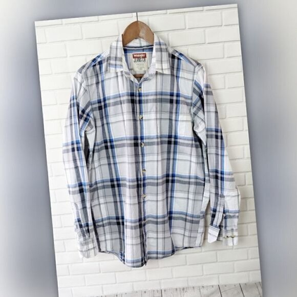 Wrangler Jeans Co Blue Gray Button Up Shirt Men's Small - Picture 1 of 3